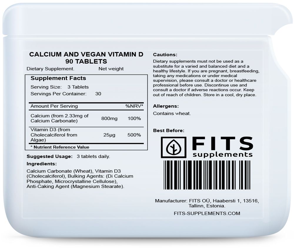 Calcium en Vegan Vitamine D 90 tabletten