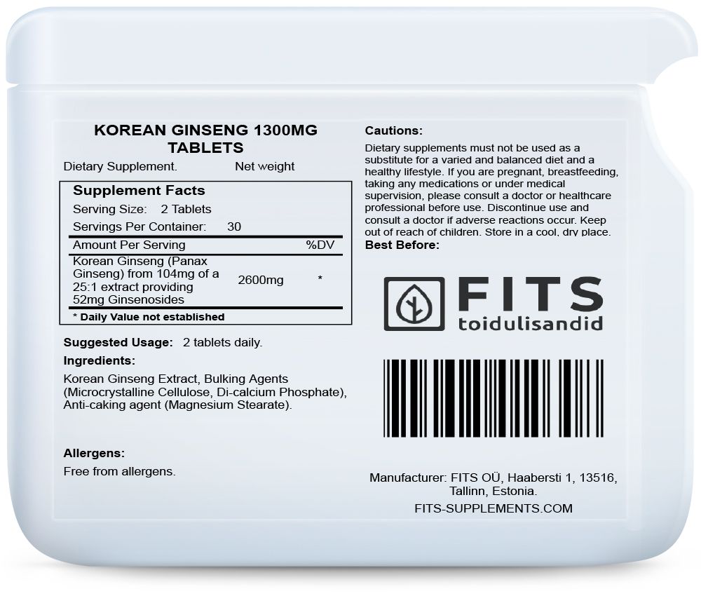 Koreaanse ginseng 1300mg 60 tabletten