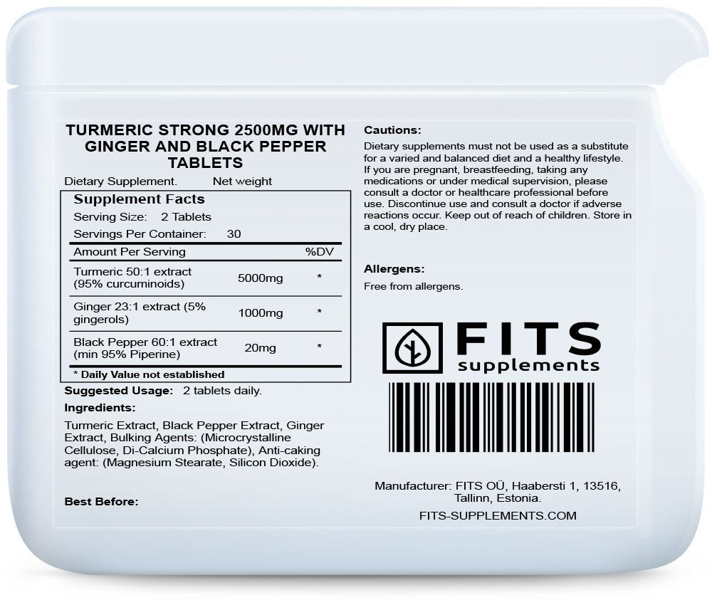 Kurkuma Sterk 2500mg met Gember en Zwarte Peper 60 tabletten