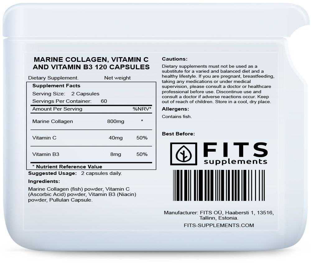 Marine collageen, vitamine C en vitamine B3 120 capsules
