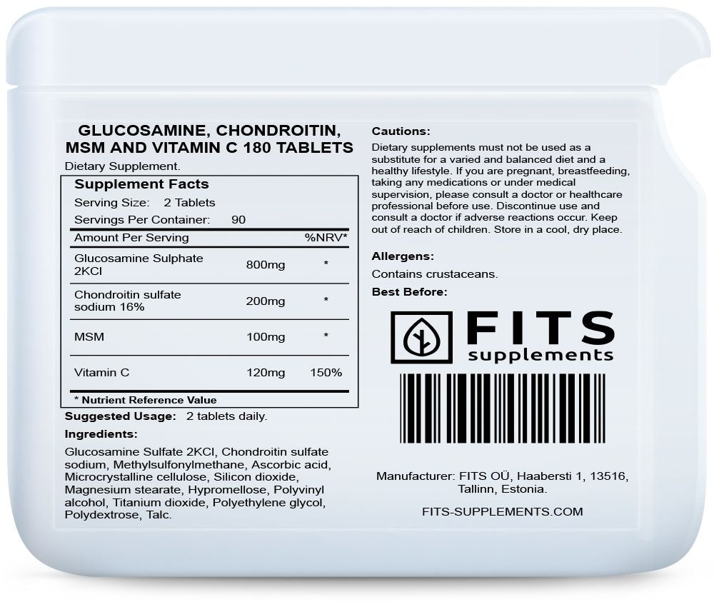 Glucosamine, Chondroïtine, MSM en Vitamine C 180 tabletten