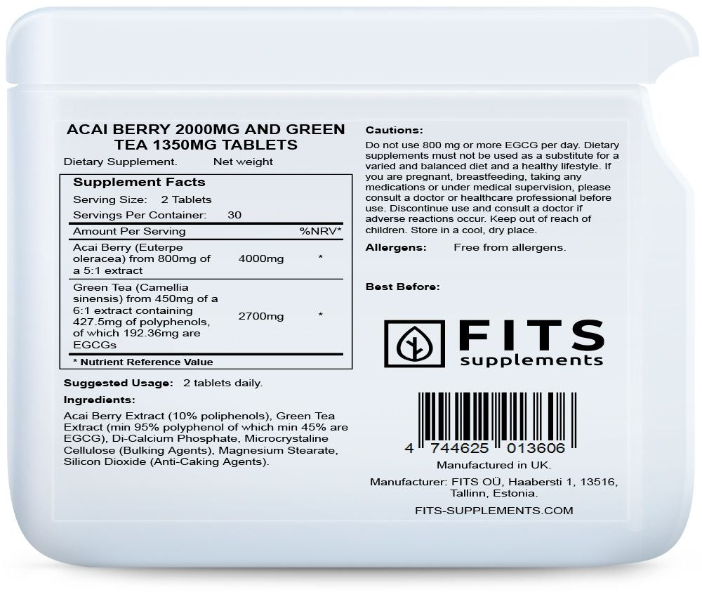 Acai Bes 2000mg en Groene Thee 1350mg 60 tabletten