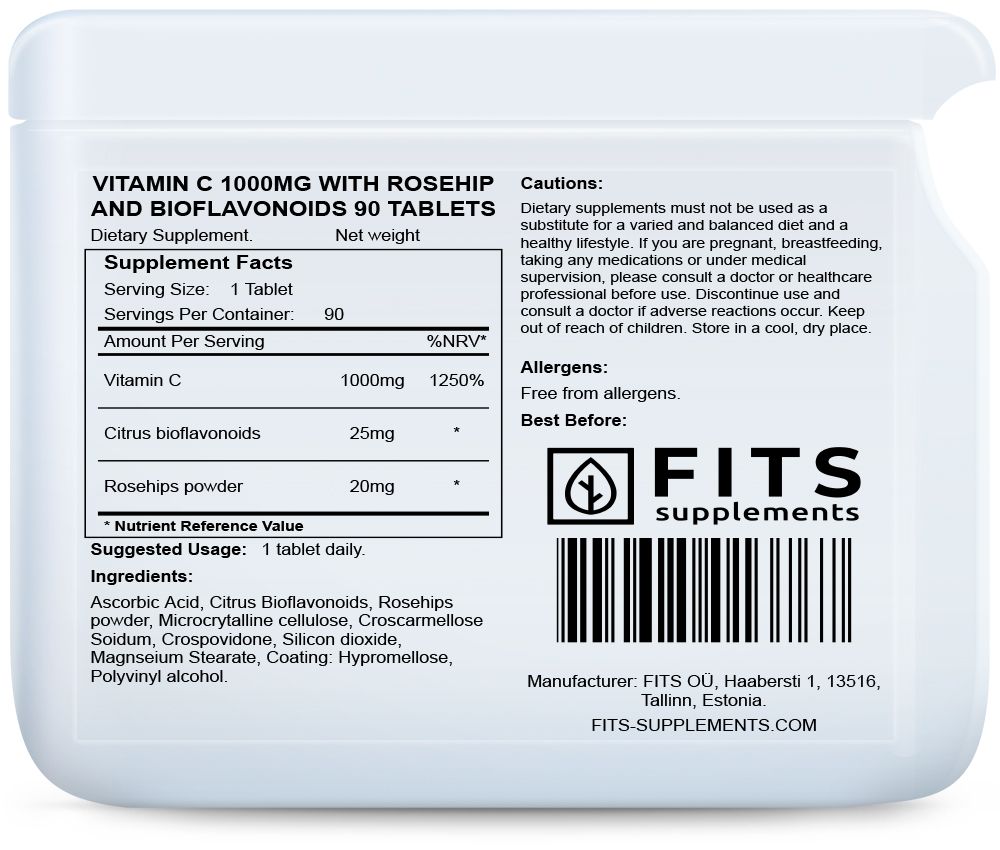 Vitamine C 1000mg met Rozenbottel en Bioflavonoïden 90 tabletten