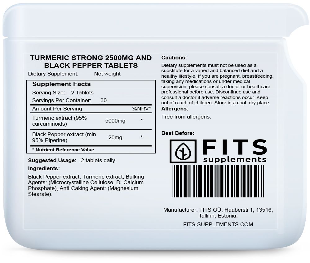 Kurkuma 2500mg en Zwarte Peper 10mg 60 tabletten