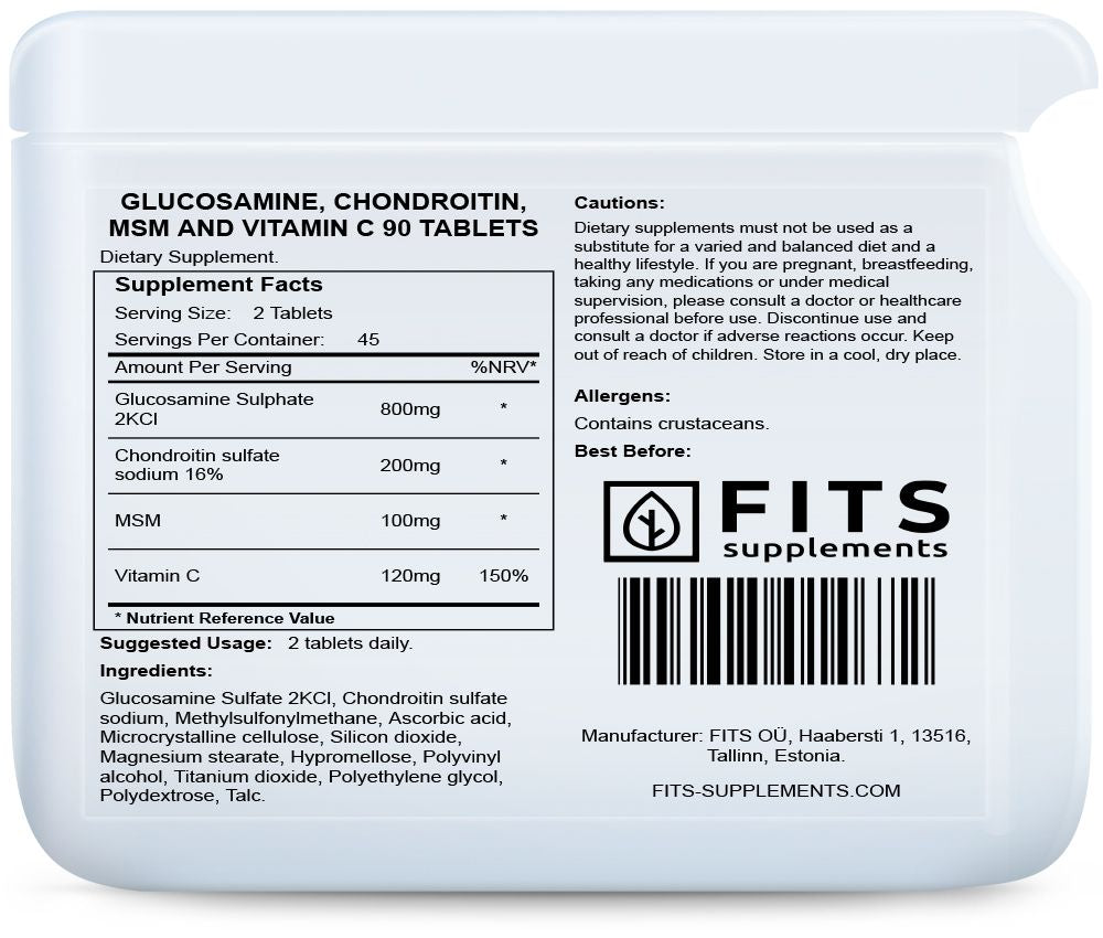 Glucosamine, Chondroïtine, MSM en Vitamine C 90 tabletten