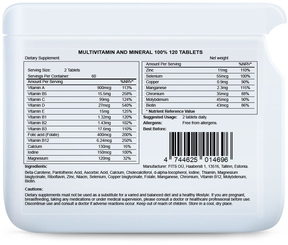 Multivitamine en mineraal 100% 120 tabletten