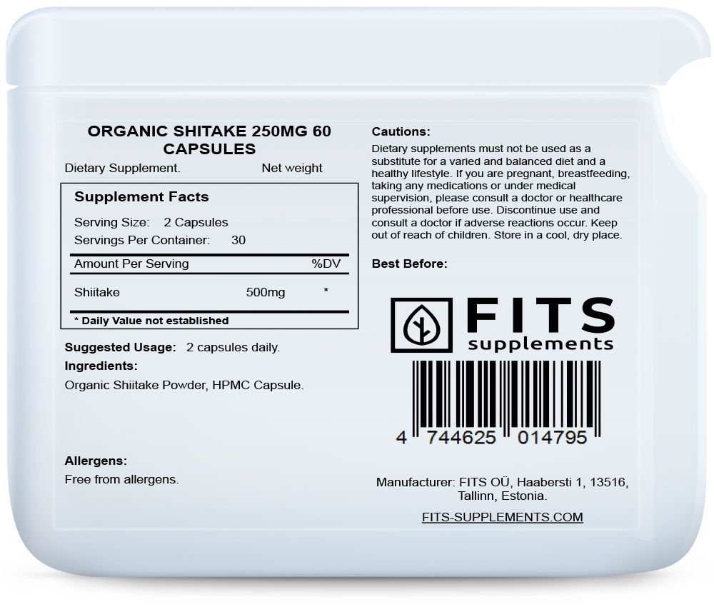 Biologische Shiitake 250mg 60 capsules