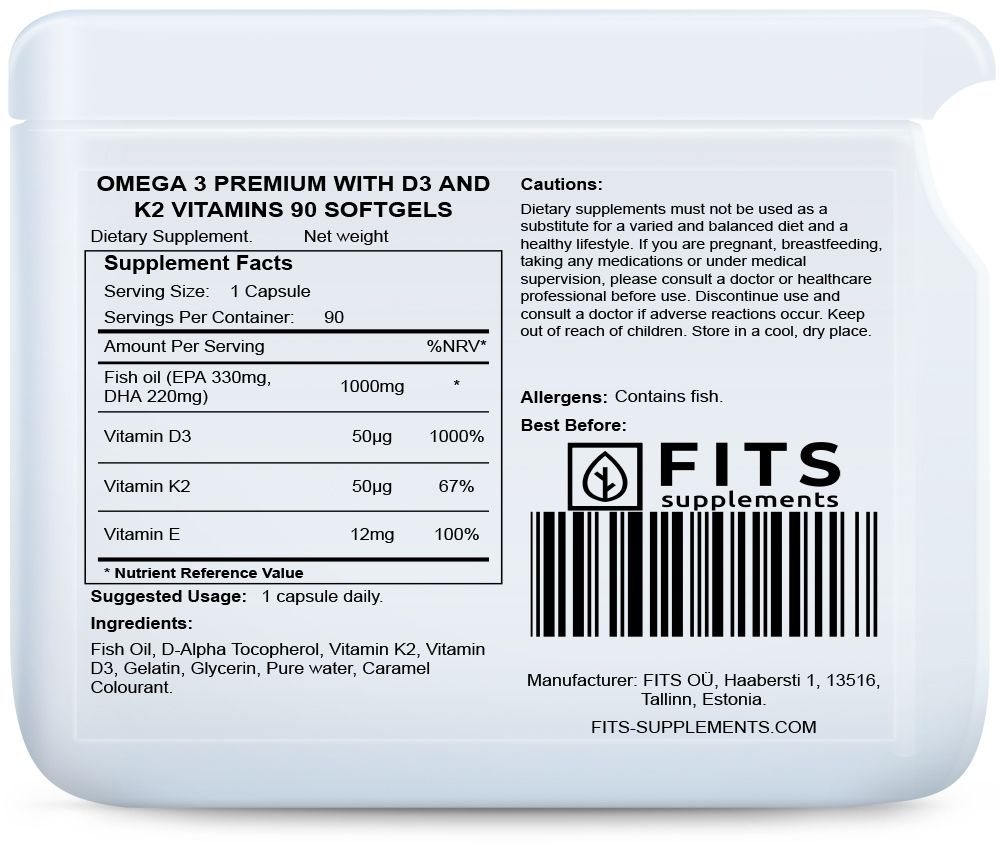 Omega 3 Premium met D3- en K2-vitamines 90 softgels