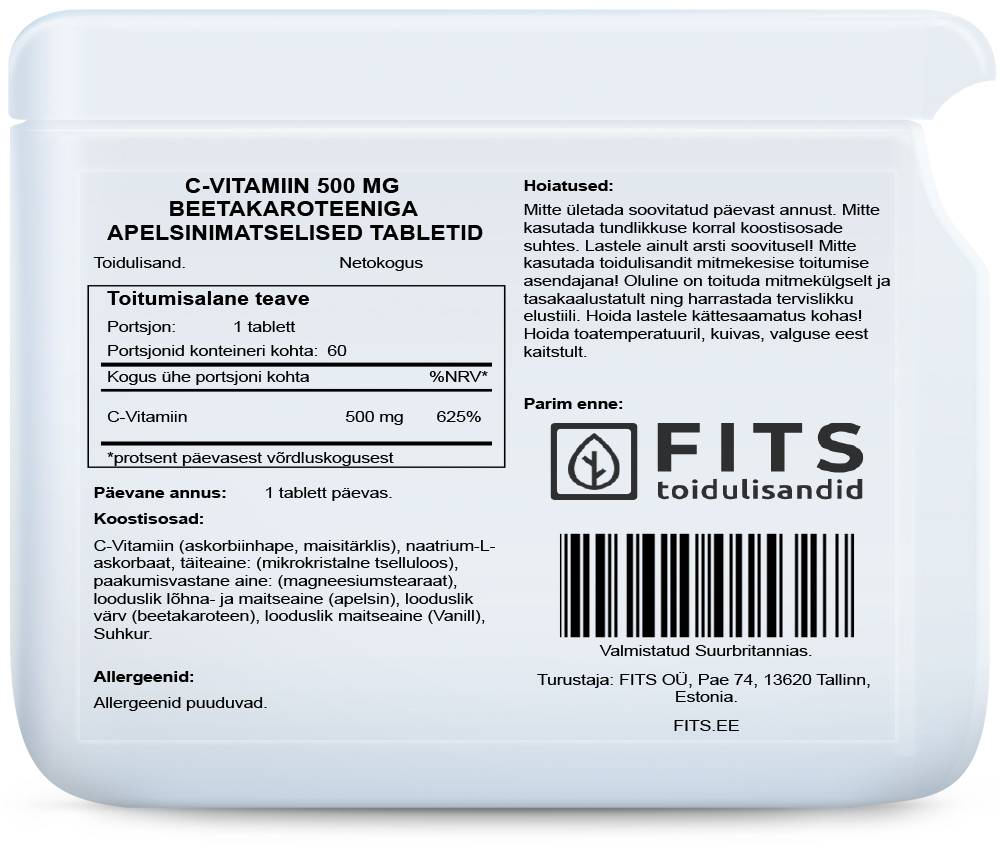 Vitamin C 500mg Orange with Betacarotene chewable 60 tablets