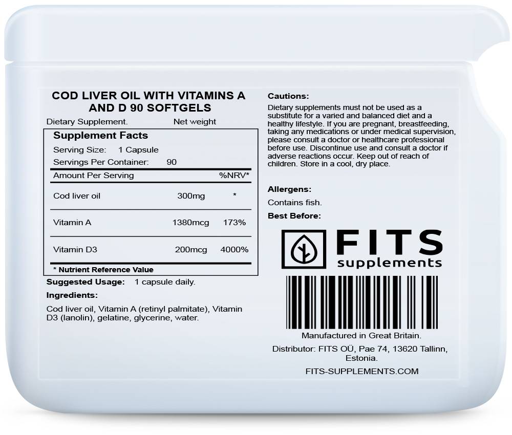 Cod Liver Oil with Vitamins A and D 90 softgels
