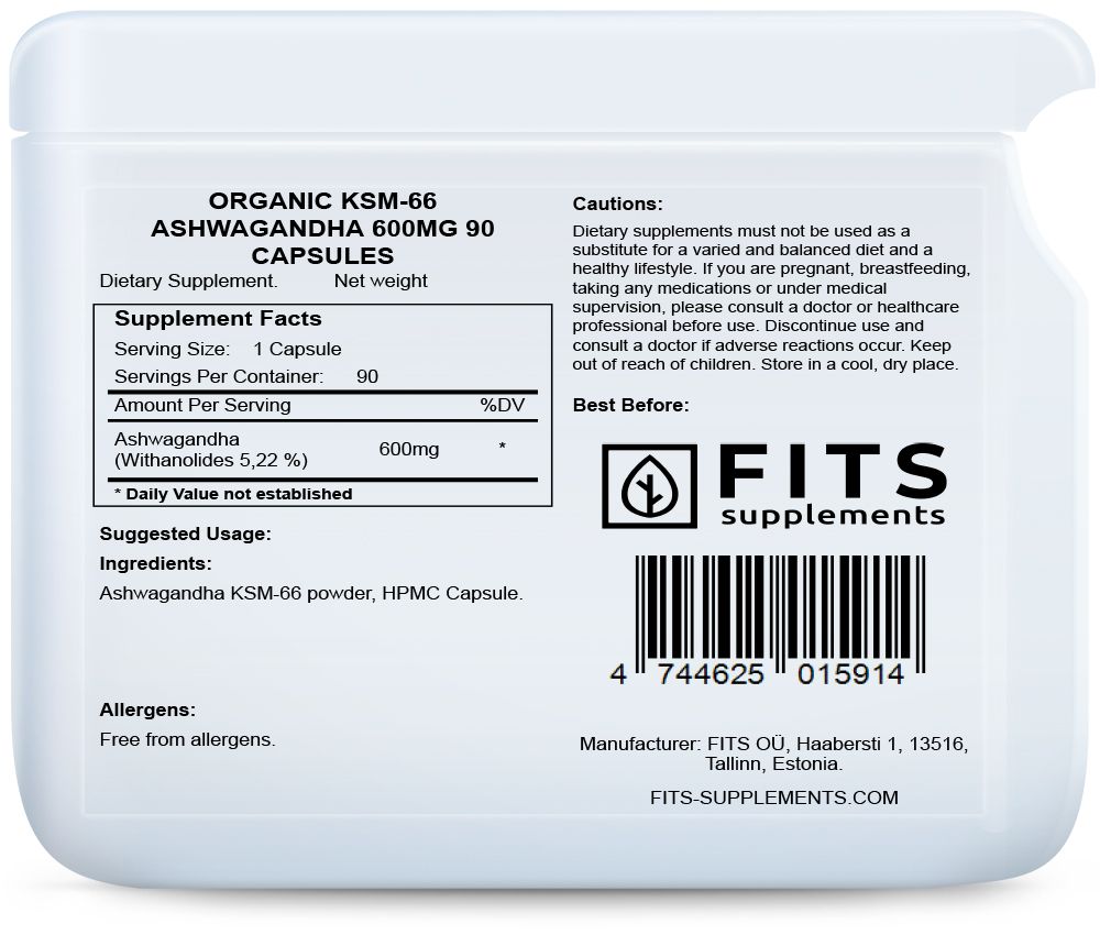 Biologische KSM-66 Ashwagandha 600mg 90 capsules