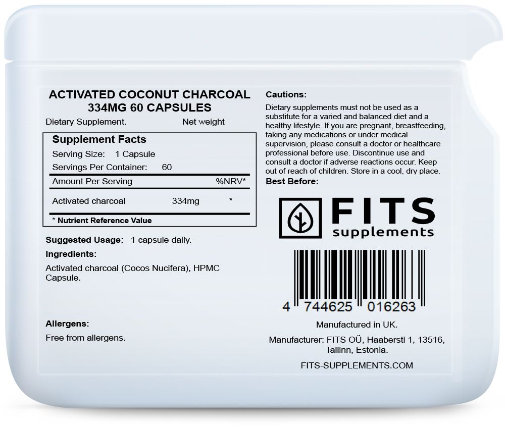 Geactiveerde Kokosnoot Houtskool 334mg 60 capsules