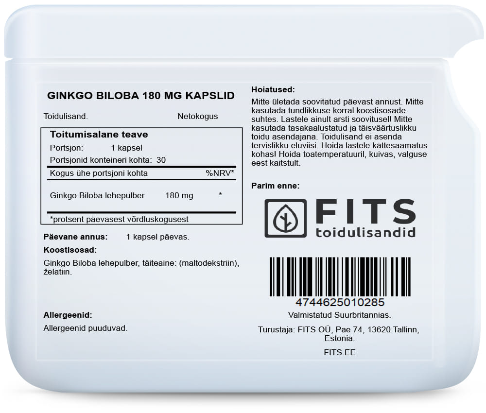 Ginkgo Biloba 180mg 30 capsules