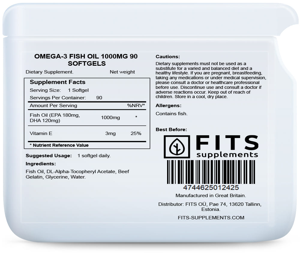 Omega-3 Fish Oil 1000mg 90 softgels