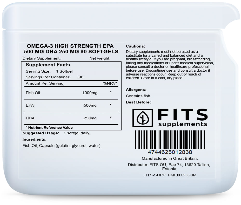 Omega-3 High Strength EPA 500 mg DHA 250 mg 90 softgels