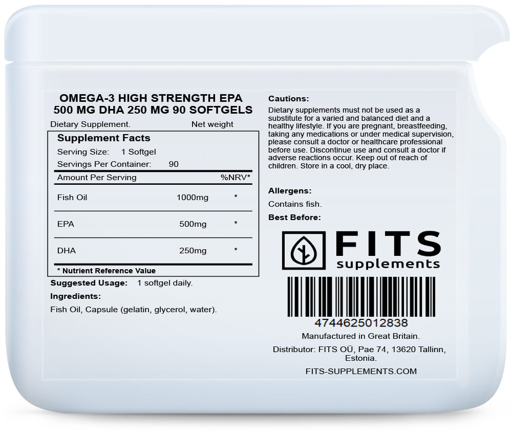Omega-3 High Strength EPA 500 mg DHA 250 mg 90 softgels