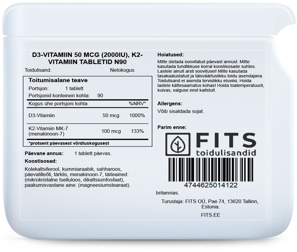 Vitamin D3 2000IU with Vitamin K2 90 tablets
